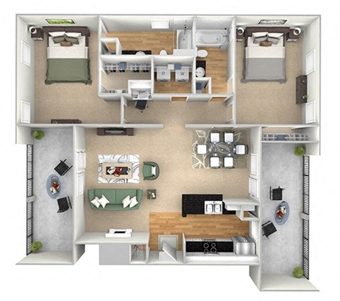 Island Park - B2 - 2 bedroom and 2 bath - 3D
